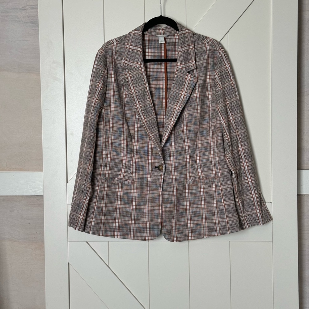Ava & Viv neutral plaid blazer